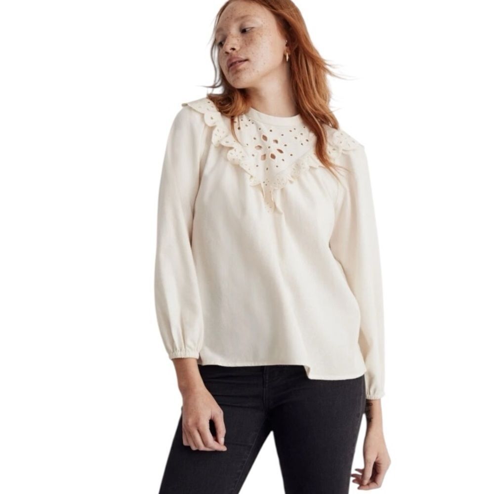 Madewell Cream soft flannel, eyelet Lace Detail Blouse extra small